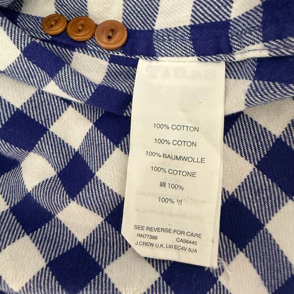 J.Crew Gingham Plaid Flannel Boy Shirt Button Up Blue White Women's Size 4 E3190 - Picture 5 of 7